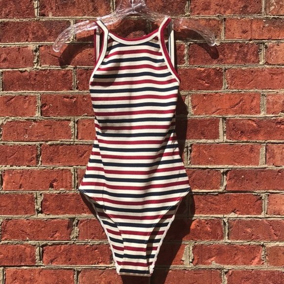Cream, Red, and Blue Stripe Revolve Capulet Scoop Back Sleeveless Bodysuit - Picture 4 of 15
